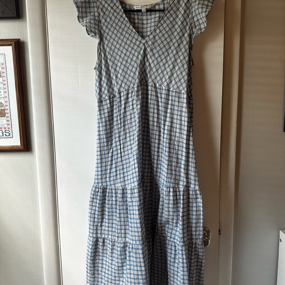 The Nines by HATCH Blue and Cream Checkered Maternity Dress
